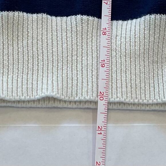 J. Crew Cotton Navy Blue/Ivory Rugby Stripe Mock Neck Long Sleeve Sweater, M - Picture 10 of 12